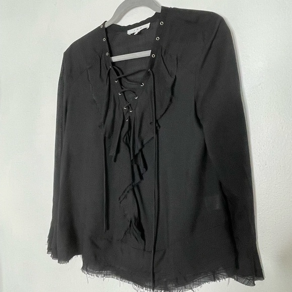 IRO Black Lace Up Boho Ruffle Finley Blouse. Size XS - Picture 2 of 11